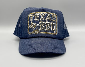 Texas BBQ Hat vintage Retro Denim Mesh Trucker Rope Snapback Cap classique des années 80 des années 90 barbecue