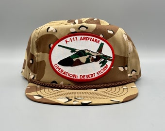 Operation Desert Storm Hat Vintage Retro Camo Trucker Rope Snapback Cap Patch 90s F111 ARDVARK