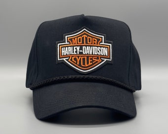 Harley Davidson Hat Vintage Retro Black Trucker Rope Hat Snapback Cap Classic 80s 90s Harley Motorcycle