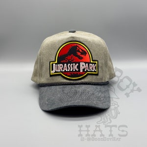 Jurassic Park Sombrero Vintage Retro Lavado 2 Tonos Gris / Caqui Trucker Cuerda Snapback Gorra Clásico 90s Dinosaurio