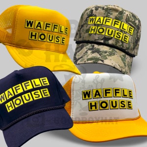Waffle House Hat Vintage Retro Yellow/White Black or Camo Trucker Rope Hat Snapback Cap Classic 80s 90s