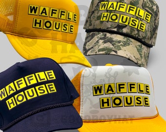 Waffle House Hat Vintage Retro Yellow/White Black or Camo Trucker Rope Hat Snapback Cap Classic 80s 90s