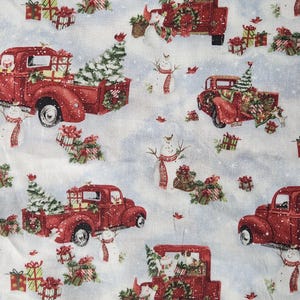 Snowy Truck Day Cotton Fabric