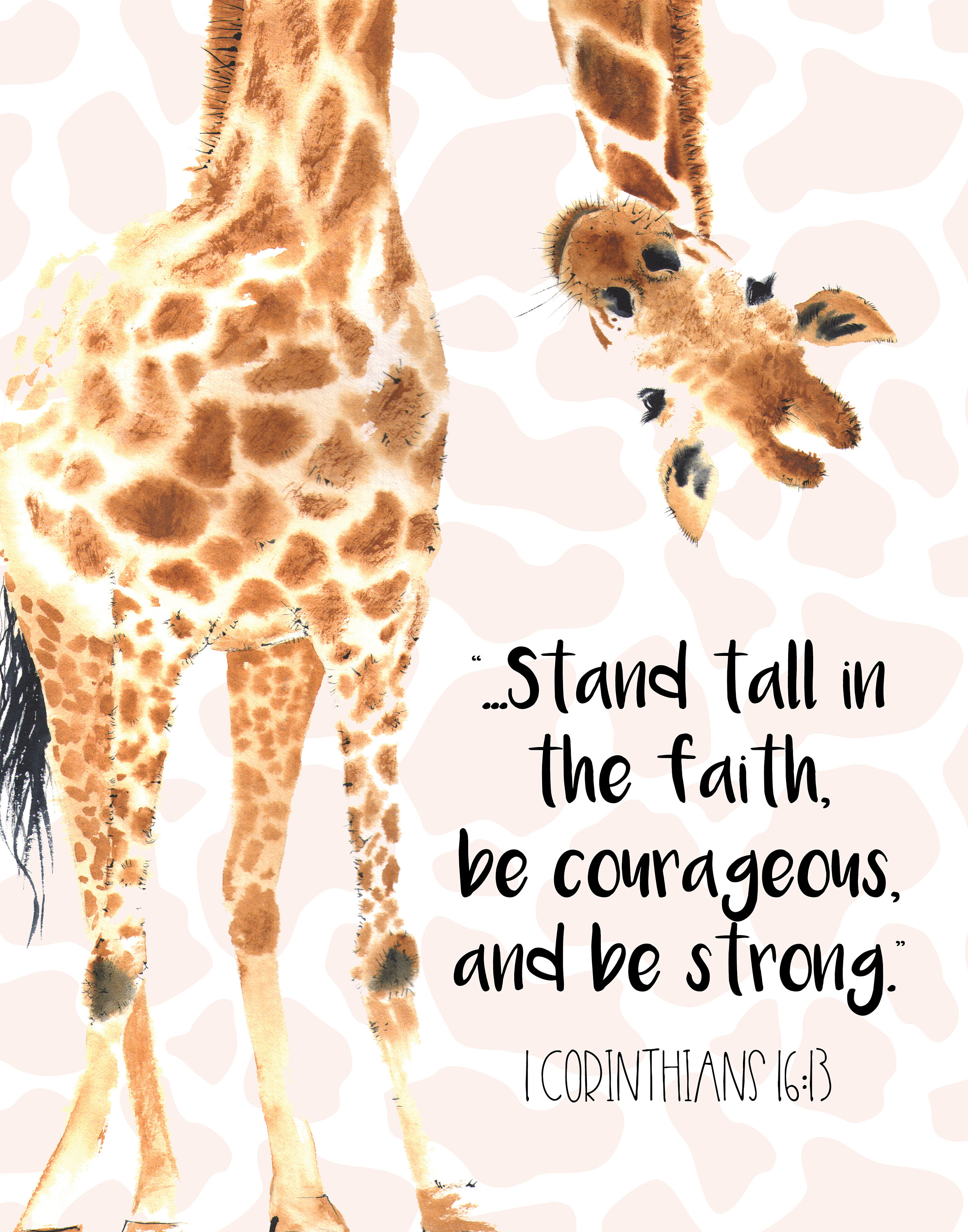Set of Three Giraffe Prints Stand Tall in the Faith... Nursery Decor