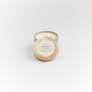 Orange + Clove | 6 oz | Soy Wax & 100% Essential Oils Candle | Travel Tin, Warm, Wedding Favor, Travel Candle, Cozy, Kitchen Candle
