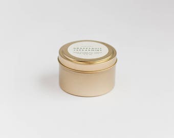 Grapefruit + Spearmint | 6 oz | Soy Wax & 100% Essential Oils Candle | Travel Tin, Bridesmaid Gift, Citrus and Mint, Fresh, Clean