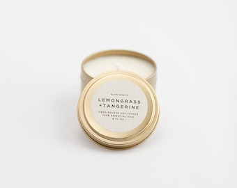 Lemongrass + Tangerine | 6 oz | Soy Wax & 100% Essential Oils Candle | Travel Tin, Wedding Favor, Kitchen, Fresh and Citrus