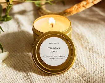 Tuscan Sun | 6 oz | Soy Wax & 100% Essential Oils Candle | Travel Tin, Housewarming, Care Package Gift