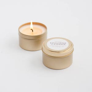 Eucalyptus + Lavender | 6 oz | Soy Wax & 100% Essential Oils Candle | Travel Tin, Wedding Favor, Spa, Relaxing, Meditation, Yoga