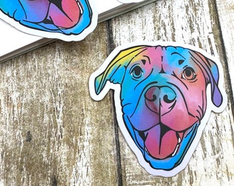 Rainbow Smiling Pit Bull Matte Die Cut Sticker, Elvis the Pittie Decal