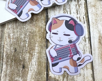 PC Keyboard Gamer Cat Ready to Carry Matte Die Cut Sticker, Gaming Decal