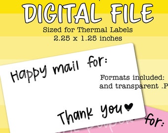 Digital Happy mail for, thank you Sticker, Downloadable Rectangle Thermal Label Commercial Use