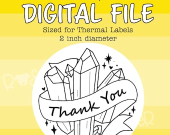 Digital Crystal Thank You Sticker, Downloadable Circle Thermal Label Commercial Use