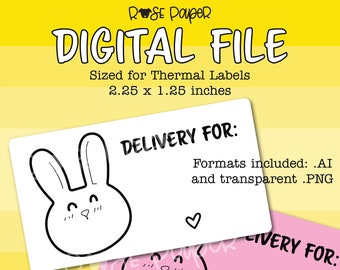 Digital Bunny Rabbit Deliver For Sticker, Downloadable Rectangle Thermal Label Commercial Use