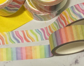 Rainbow Stripe Washi Tape 15mm Wide by 10m Long. Two variations.