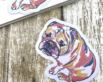 Colorful Bulldog Impressionist Matte Die Cut Sticker, Dog Decal