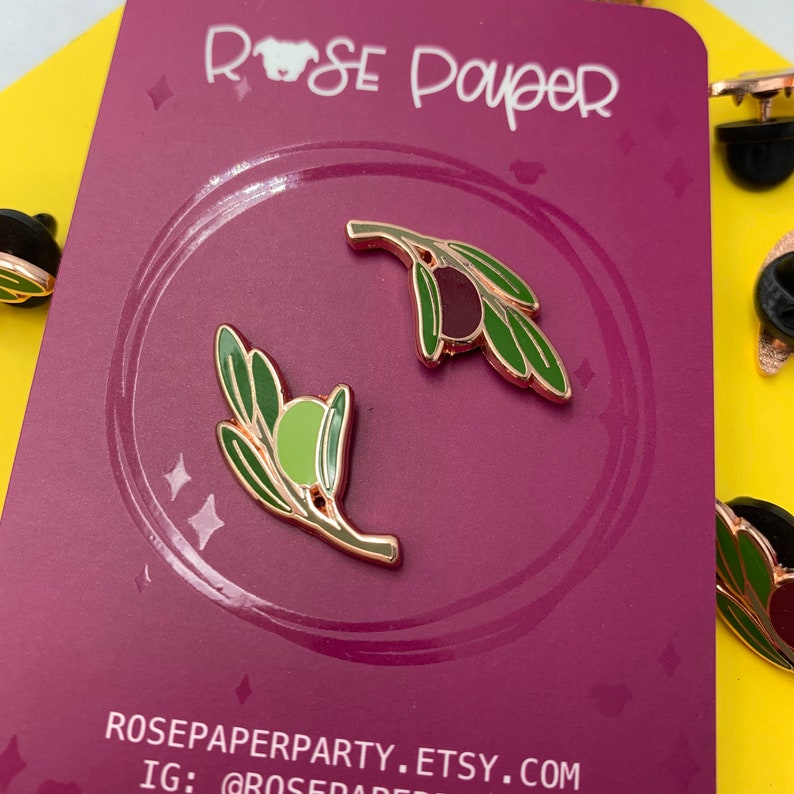 Olive Branch Rose Gold Enamel Pins image 1