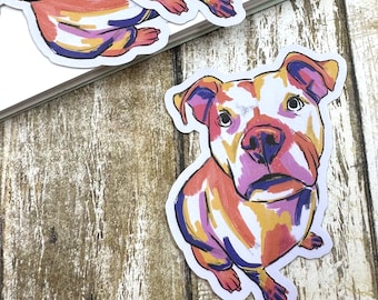 Colorful Pit Bull Impressionist Matte Die Cut Sticker, Dog Decal