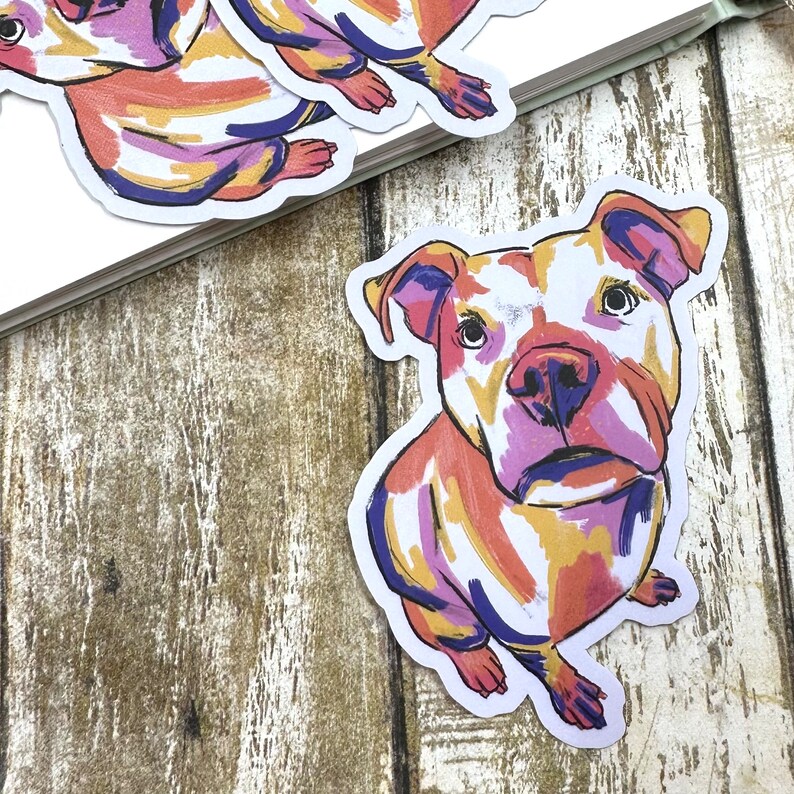 Colorful Pit Bull Impressionist Matte Die Cut Sticker, Dog Decal image 1