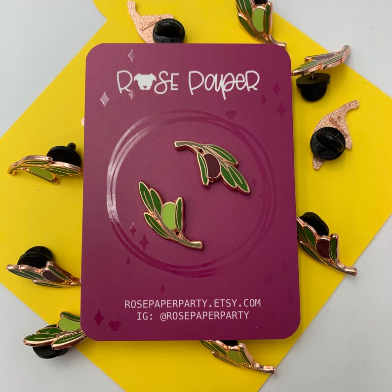 Olive Branch Rose Gold Enamel Pins image 2