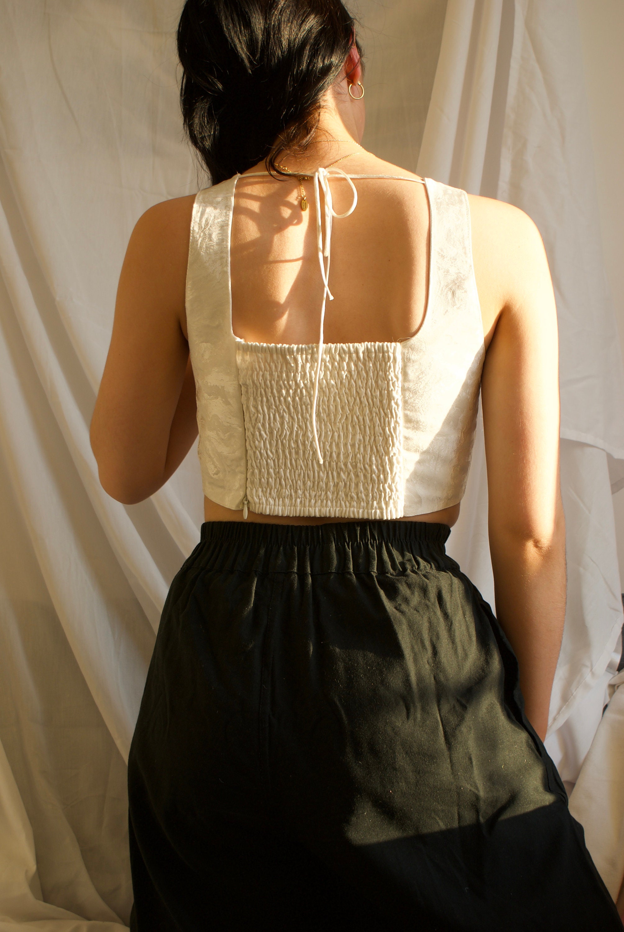 Metalic Blue Corset top crop top bodice silk with shirring Etsy