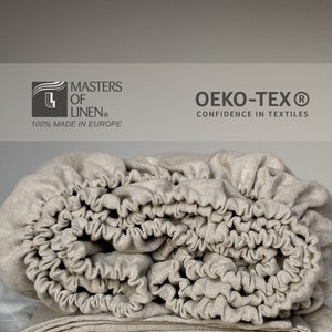 Super-heavy Linen Fitted Sheet CANAPO. No connecting seams. Double, Queen, King, Custom size. ~400 gsm Italian linen. Handmade in Lithuania