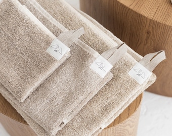 Linen Terry Towels, Soft, Heavy, Natural Undyed Color. Absorbent, Eco-friendly Bath Towel, Hand Towel, Wash Cloth. Handmade in Lithuania