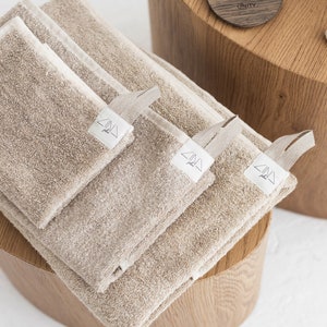 Linen Terry Towels, Soft, Heavy, Natural Undyed Color. Absorbent, Eco-friendly Bath Towel, Hand Towel, Wash Cloth. Handmade in Lithuania