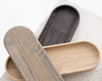EICHEN TABLETT LÄSSIG | Schmales Tablett aus Holz für Kerzen, Schilf, Schmuck, Parfum | Servieren von Kaffeetasse, Kekse | Dekor | Geschenkidee