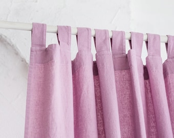 TAB TOP Linen Curtain - Dark Olive, Light Blue, Lilac, Black - 320 gsm Pre-Washed Heavy Linen