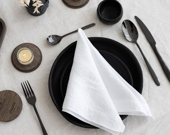 Linen Napkins BORDERA, 4 pcs. Set. Pre-washed Italian Medium Weight Linen. Elegant Table Decor. Handmade in Lithuania