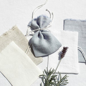 50 pcs Set of Small Linen Bag - White, Off-white, Oatmeal, Greyish Blue - Small Gift Bag with Ties - Scent Sachet - Handmade in Lithuania