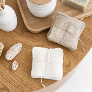 Linen Terry Pads. 7 pcs Set. Make-Up Remover. Reusable, Eco-friendly Face Skin Cleaning Pads. 3x3 in. Natural Flax, Ivory. Made in Lithuania