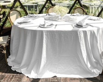 White Tablecloth for Event, Wedding. Large sizes. Oval, Round, Rectangular. Linen-Cotton Blend, Italian Oeko-tex Fabric.