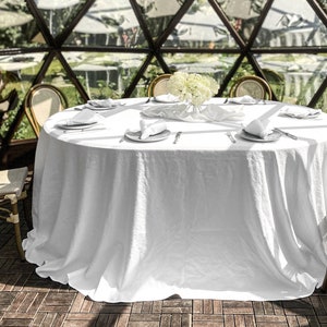 Oval, Round White Tablecloth for Event, Wedding. Large sizes. Linen-Cotton Blend, Italian Oeko-tex Fabric. Free Shipping. Made in Lithuania