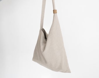 Minimalistische Leinen Tasche TRIANGLE. Langlebige, doppellagige, schwere Leinentasche mit einem Griff. Große Einkaufstasche. Handgefertigt in Litauen