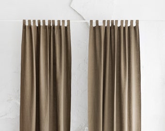 Tab Top Linen Curtain - Dark Olive - 320 gsm Pre-Washed Heavy Linen - Handmade in Lithuania