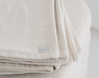 Weighted Cotton Blanket. Double Layer. Raw White, Thick, Extra-Heavy Cotton Fabric 800 gsm, Woven in Lithuania. Natural Product