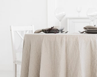 Mantel redondo de lino natural. Lino italiano de peso medio. Tamaños grandes y personalizados. Hecho a mano en Lituania.