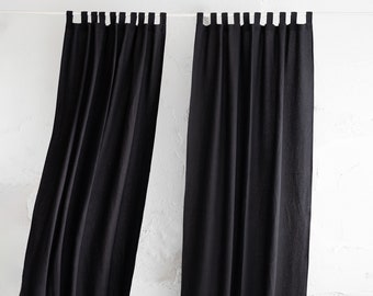 Tab Top Linen Curtain - Black - 320 gsm Pre-Washed Heavy Linen - Handmade in Lithuania