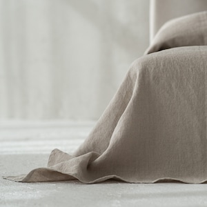 KING Oversized Linen Bedspread from TWO PIECES: 128x132, 132x132 inch. Pre-washed, Pre-shrunk. Durable Heavy Weight 300 gsm Italian Linen