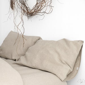 Set of 2 Pillowcases in NEUTRAL colors: Natural, Oatmeal, White, Off-white. Pre-washed Italian medium weight linen, Handmade in Lithuania