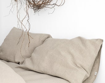 Set of 2 Pillowcases in NEUTRAL colors: Natural, Oatmeal, White, Off-white. Pre-washed Italian medium weight linen, Handmade in Lithuania