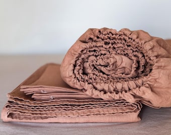 LINONATA linnen beddengoedset, PINK SAND Kleur: hoeslaken, laken, kussenslopen. Italiaans zwaar linnen, 300 g/m². Gemaakt in Litouwen