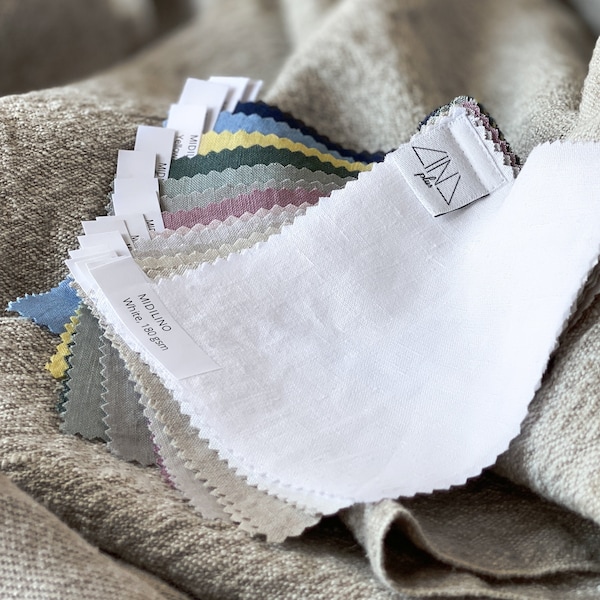 Color Samples of Linen Fabrics, ref. MIDILINO. Medium Weight 180-205 gsm Stonewashed Linen Fabric, Woven in Italy. Swatch 5x5 inch/ 13x13 cm