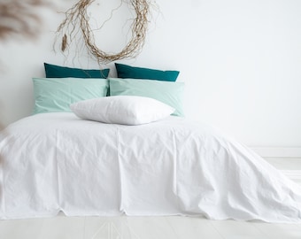 Lenzuolo di cotone piatto / Percalle di cotone italiano stonewashed / Vari colori / Matrimoniale, Queen, King, California King / Prodotto in Lituania