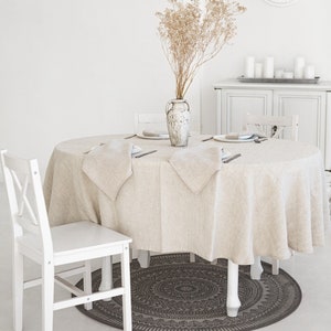 Oval Linen Tablecloth, custom size for any table, Pre-washed Italian Oeko-tex Linen Fabric, Oatmeal/Off-white colors, Handmade in Lithuania