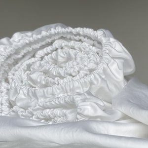 Satin Cotton Sheets Set with Pillowcases. Highest Thread Count TC1010, Italian Oeko Tex fabric, White Stonewashed Bedding Made in Lithuania