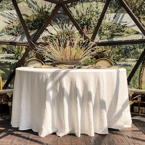Heavy-weight Round Linen Tablecloth. Large Custom Sizes. Pre-washed Italian Linen 300 gsm. Neutral Colors, Irish Winter. Made in Lithuania