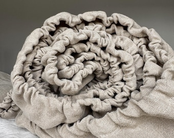 LINOTELA Linen Fitted Sheet | Pre-washed Extra Heavy Italian Linen ~380-390 gsm | Durable Bedlinen